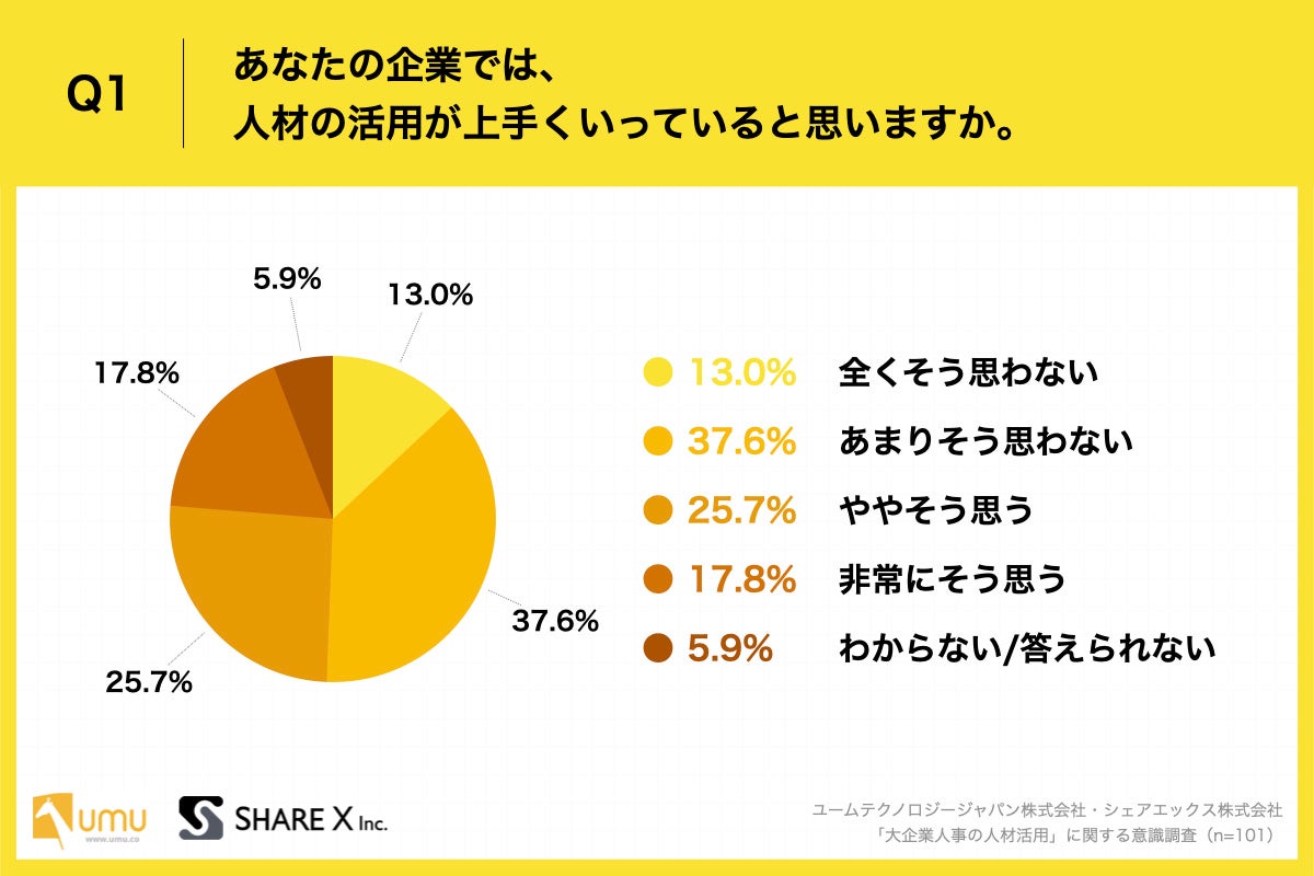Q1.あなたの企業では、人材の活用が上手くいっていると思いますか。