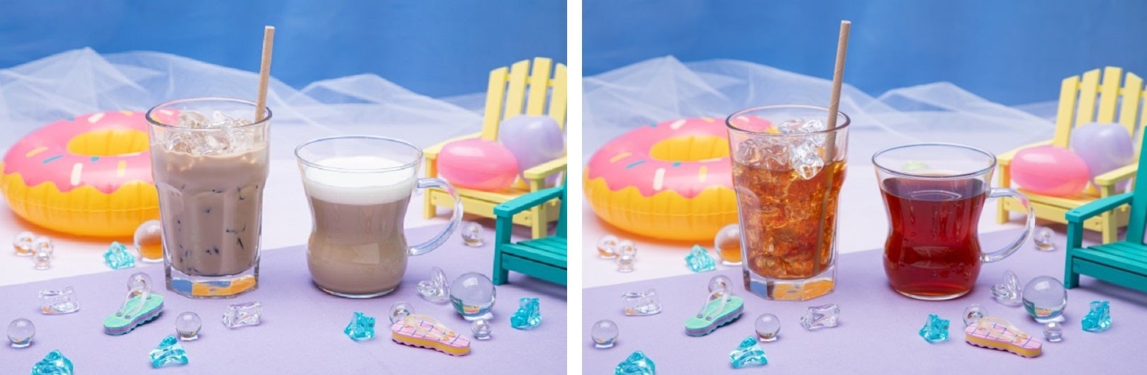 ホットカフェラテ、アイスカフェラテ 、ホットティー、アイスティー