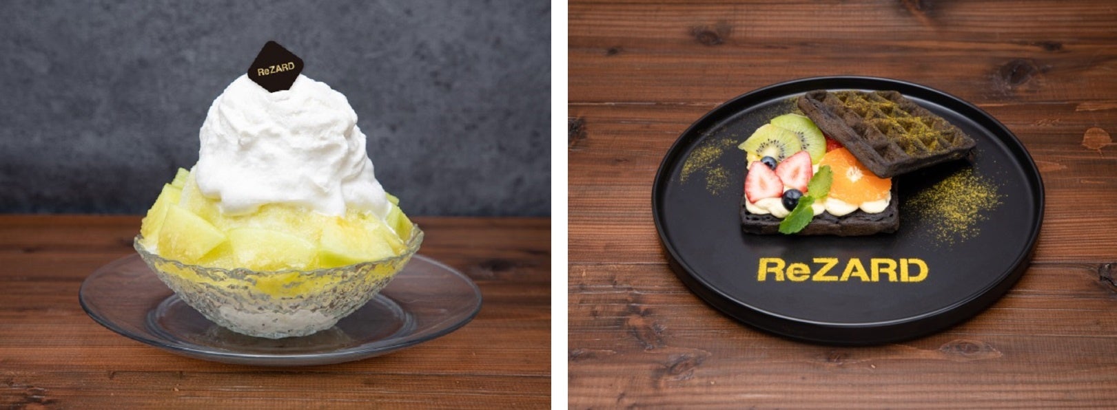 メロンと和三盆のかき氷、ワッフルフルーツオープンサンド