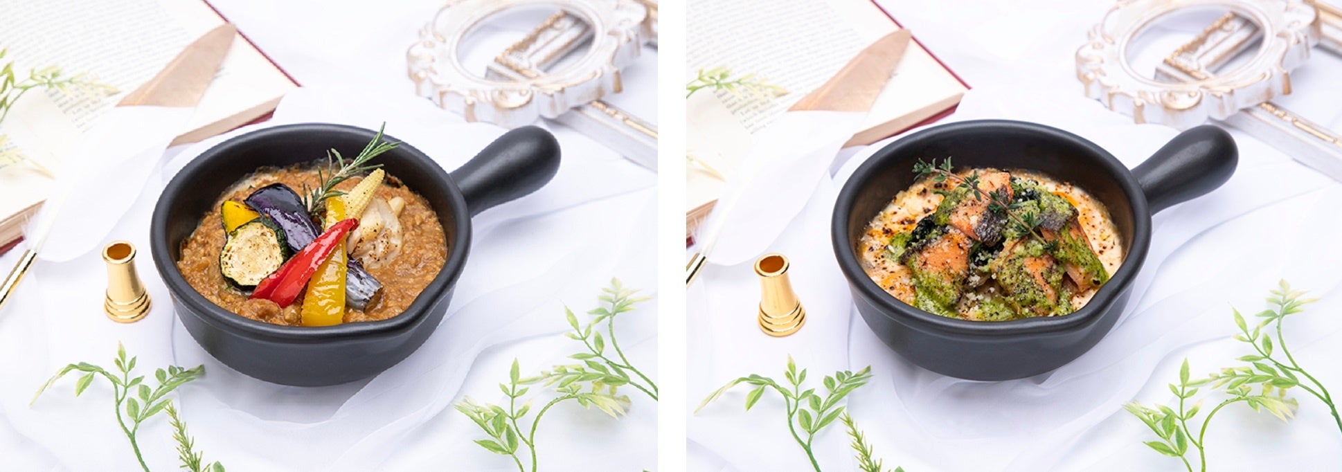 【SUNWOO】カラフル野菜のカレードリア、【ERIC】バジルソースのサーモンドリア