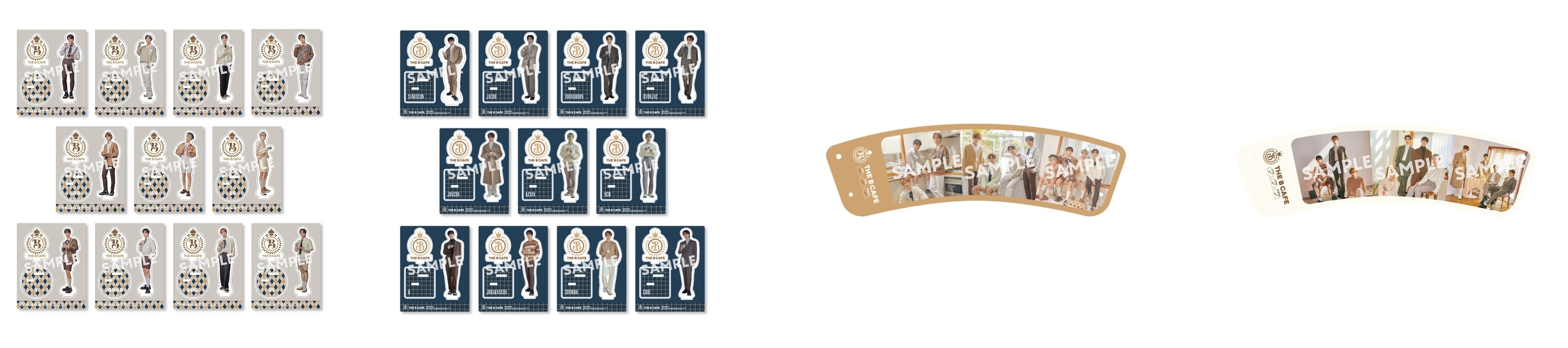 アクリルスタンドA（全11種）、アクリルスタンドB（全11種）、カップスリーブA、カップスリーブB