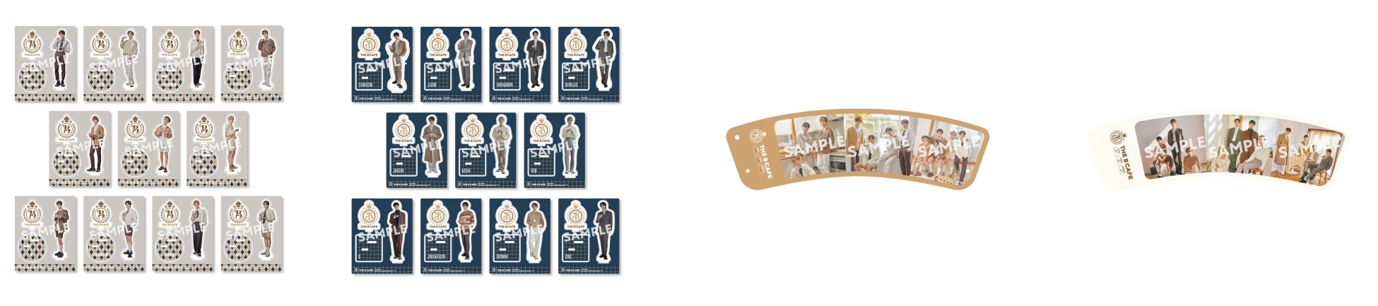 アクリルスタンドA(全11種)、アクリルスタンドB(全11種)、カップスリーブA、カップスリーブB