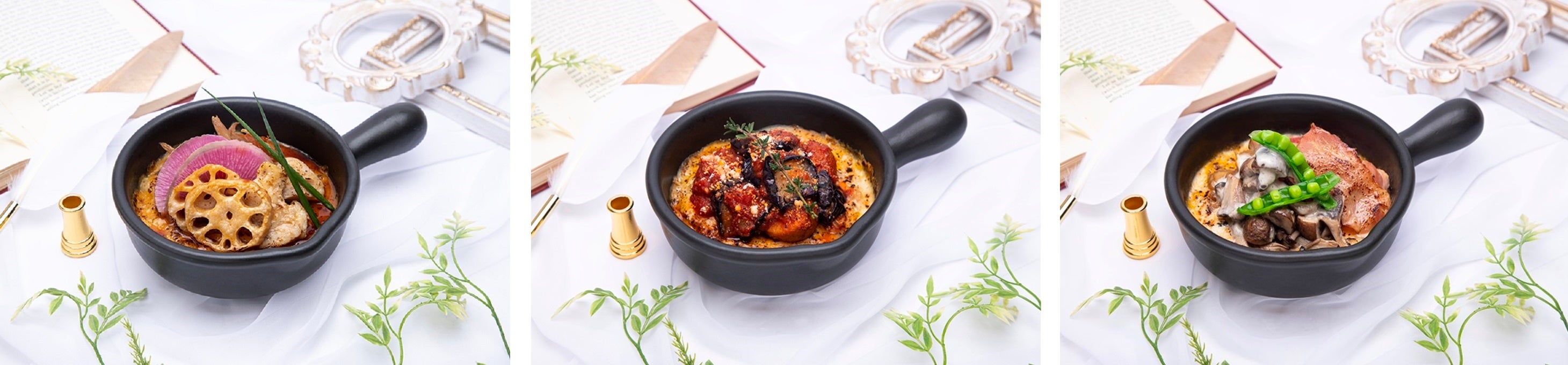 【SANGYEON】グリルチキン＆根菜ドリア、【JACOB】ナスとポテトのトマトソースドリア、【YOUNGHOON】キノコのクリームドリア