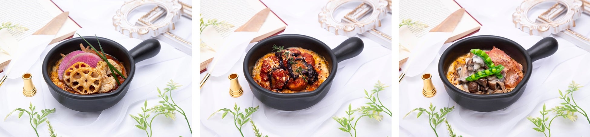 【SANGYEON】グリルチキン&根菜ドリア、【JACOB】ナスとポテトのトマトソースドリア、【YOUNGHOON】キノコのクリームドリア