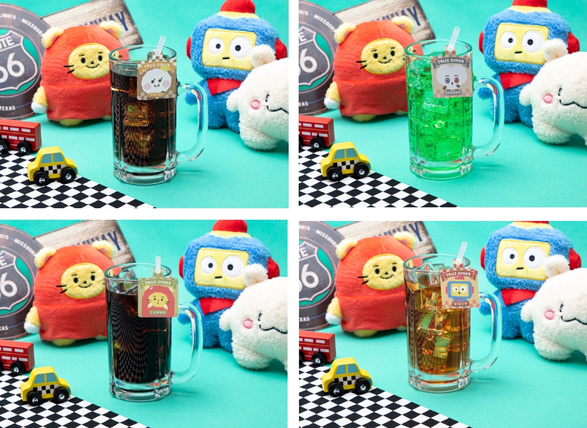 がぶ飲みコーラ、がぶ飲みメロンソーダ、がぶ飲みアイスコーヒー、がぶ飲みアイスティー