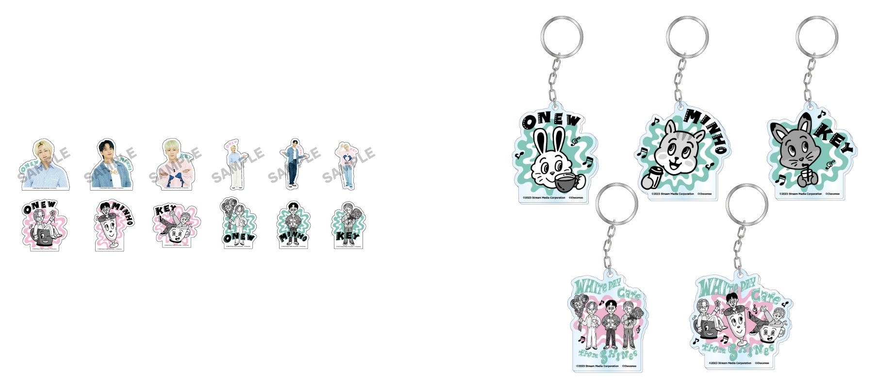 ステッカー2枚セット(ランダム6種)、アクリルキーホルダー(ランダム5種)