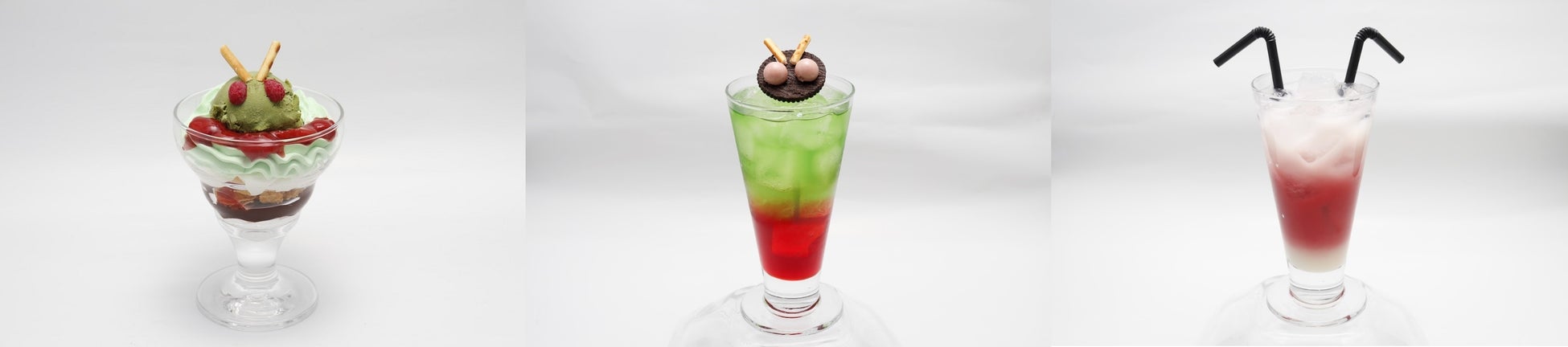 変身!パフェ、シン・仮面ライダードリンク(ノンアルコール)、サイクロン号ドリンク(ノンアルコール)