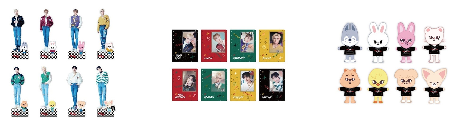 SKZ x SKZOO ACRYLIC STAND(全8種)、SKZ x SKZOO PHOTO CARD BINDER BOOK(全8種)、SKZOO MINI PLUSH(全8種)