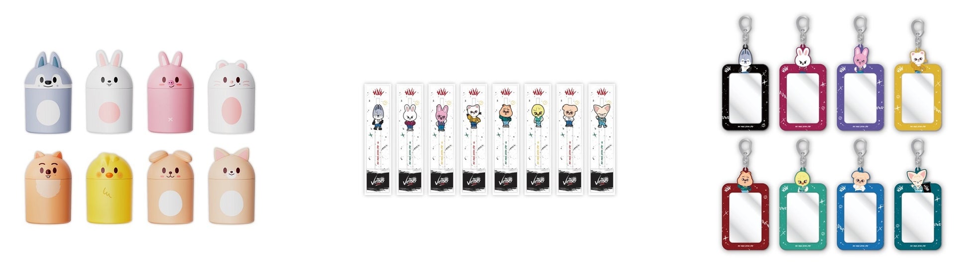 DESK TRASH BIN、GEL PEN(全8種)、CARD HOLDER KEY RING(全8種)