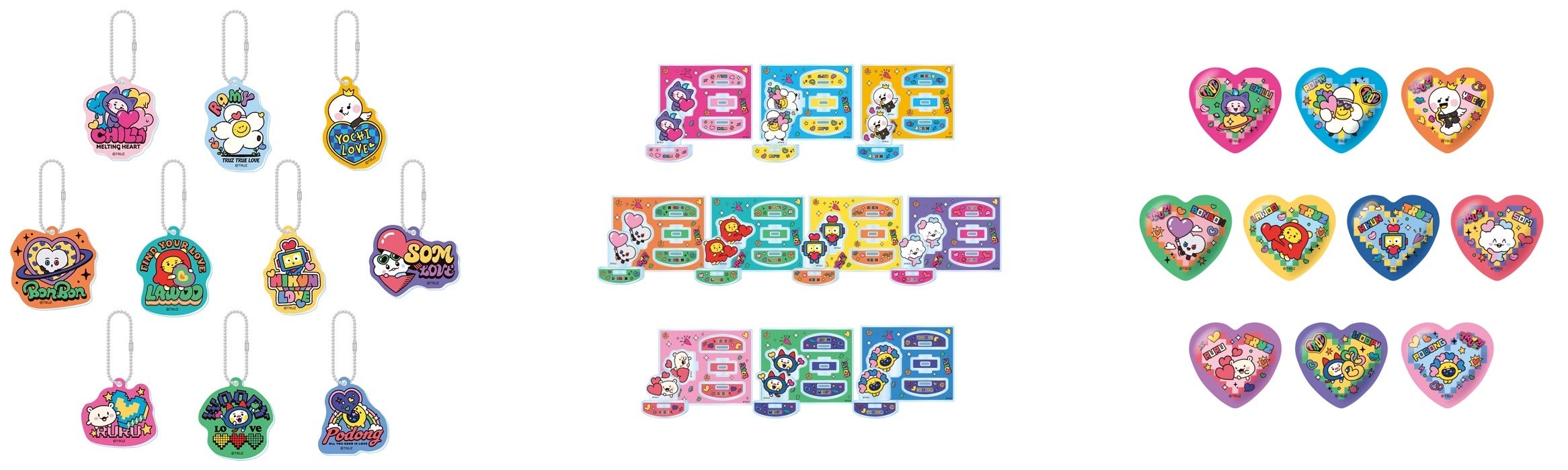 アクリルキーホルダー、ゆらゆらアクリルスタンド、ハート缶バッジ