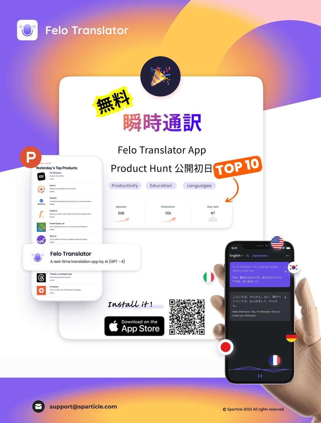 Sparticle社の新製品「Felo Translator」がProductHunt上でTOP10入り、高評価を獲得! Sparticle社の新製品「Felo Translator」がProductHunt上でTOP10入り、高評価を獲得!