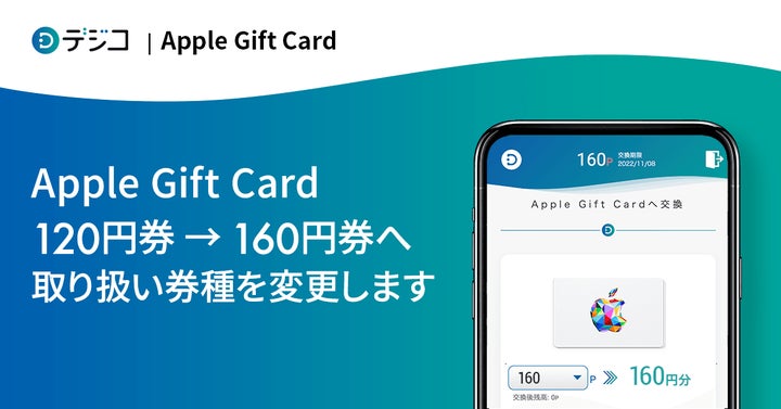 app品 2本 1500円割引 デジタルギフト「デジコ」、Apple Gift Card120円券→160円券へ