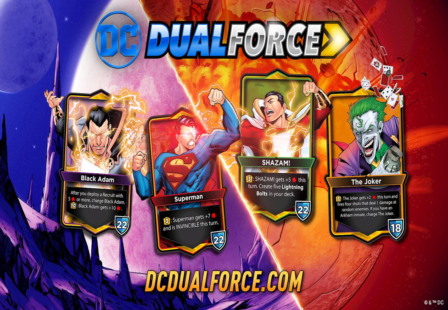 DCコミックスの人気キャラクターが戦うデジタルカードゲーム「DC デュアルフォース」がリリース！