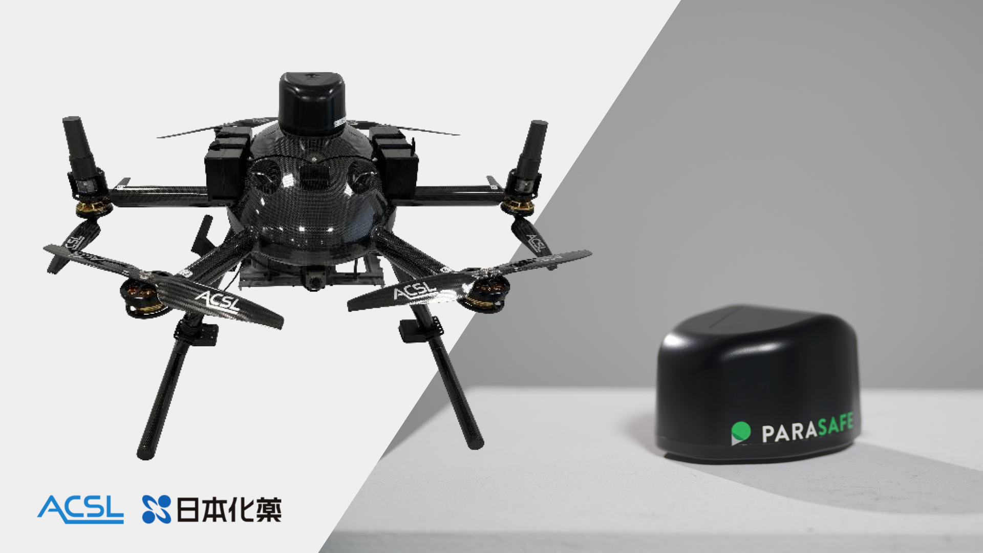 日本化薬が開発するパラシュート装置「PARASAFE®」を搭載したドローン