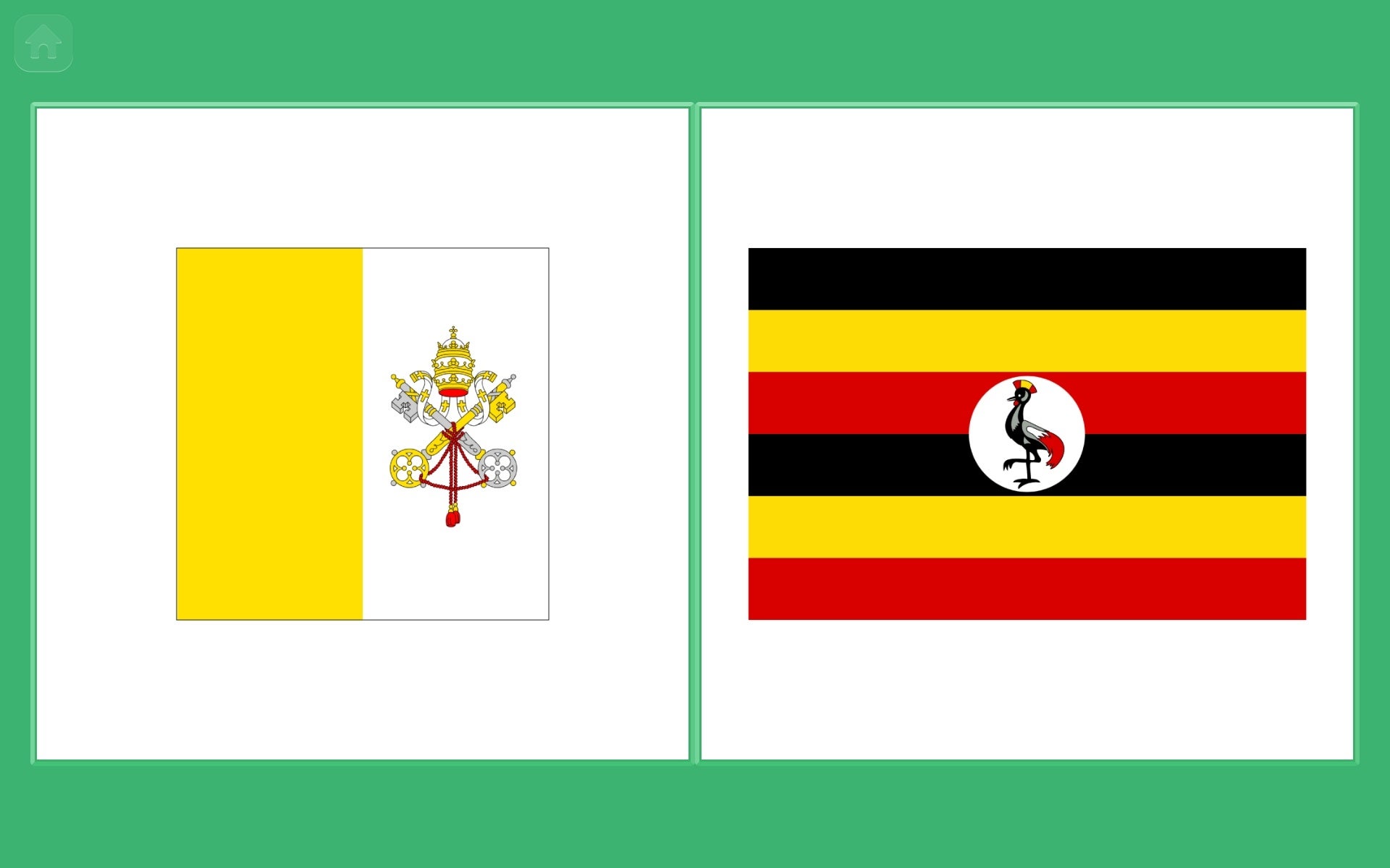 配色や絵柄が特徴的な国旗(左：バチカン市国、右：ウガンダ)