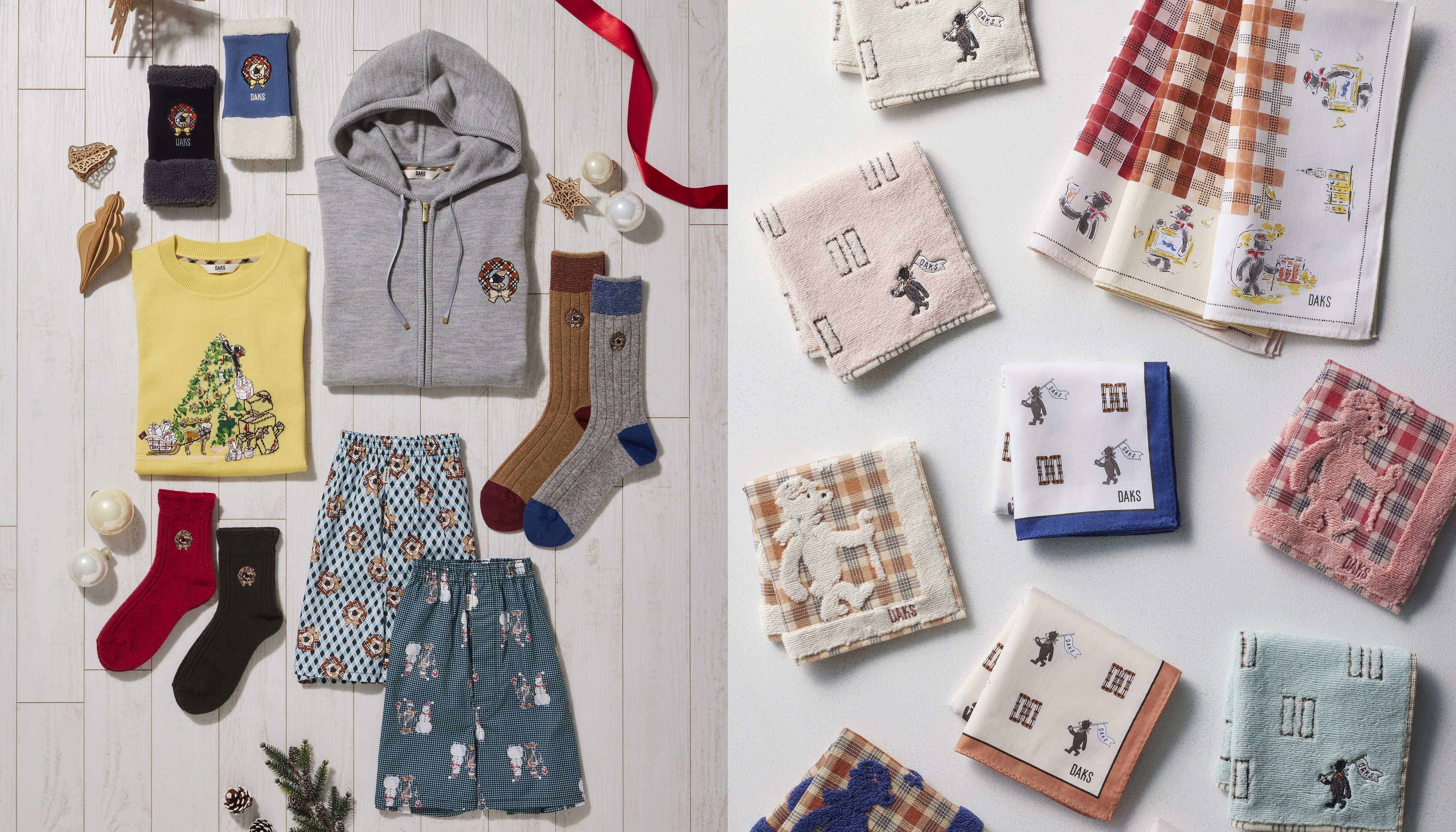 婦人手袋￥5,500　婦人ニット￥58,300　婦人ニットパーカー￥60,500　婦人ソックス￥2,200　紳士ソックス￥1,980　紳士アンダーウェア￥4,180　婦人プリント・タオルハンカチ￥1,100