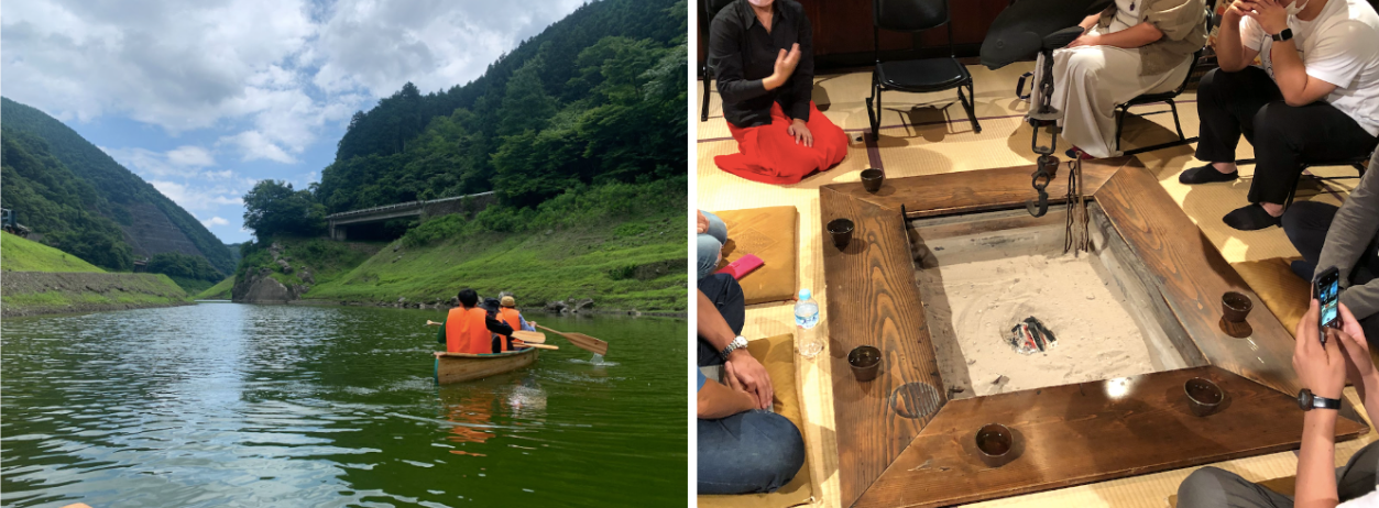 旅と学びの協議会サミット (左) 第1回 埼玉県飯能市でのカヤック体験 （右)第2回 石川県能登町 合鹿庵