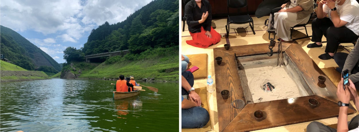 旅と学びの協議会サミット (左) 第1回 埼玉県飯能市でのカヤック体験 (右)第2回 石川県能登町 合鹿庵