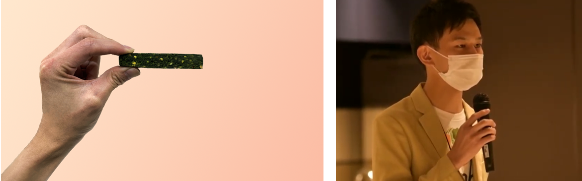 左）Vegimin Bar　右）株式会社グリーンエース 代表取締役社長 石川慎之祐氏