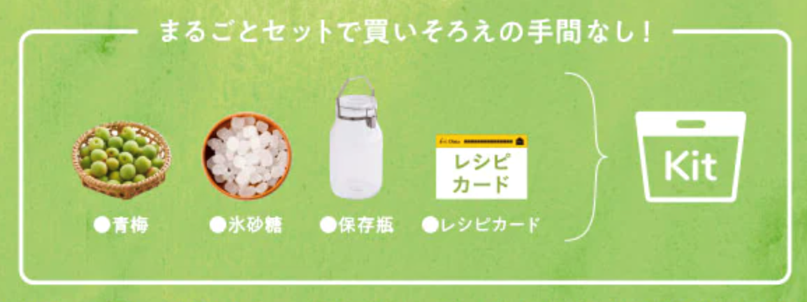 ▲[梅2kg][ガラス瓶付]梅シロップKit のお届けイメージ