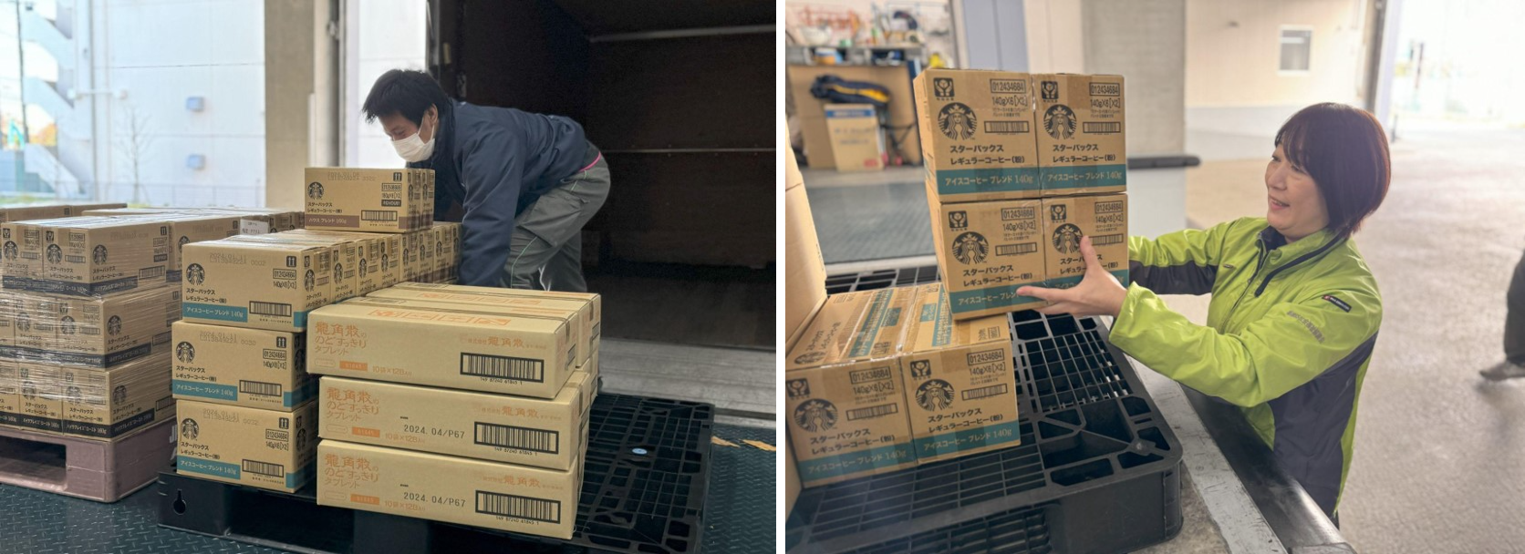 前橋市と板橋区の食材引き取り風景（写真　左：前橋市・右：板橋区）