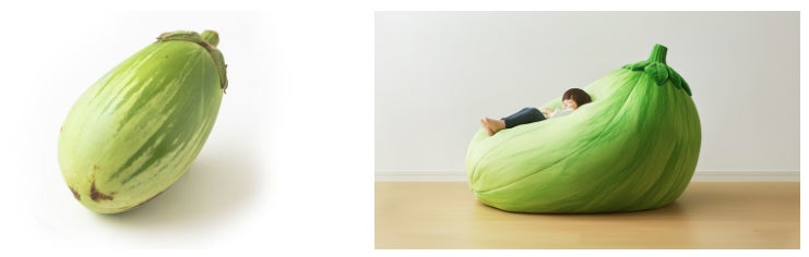 ▲(左から)「トロなす」、「トロなすのビーズクッション」
