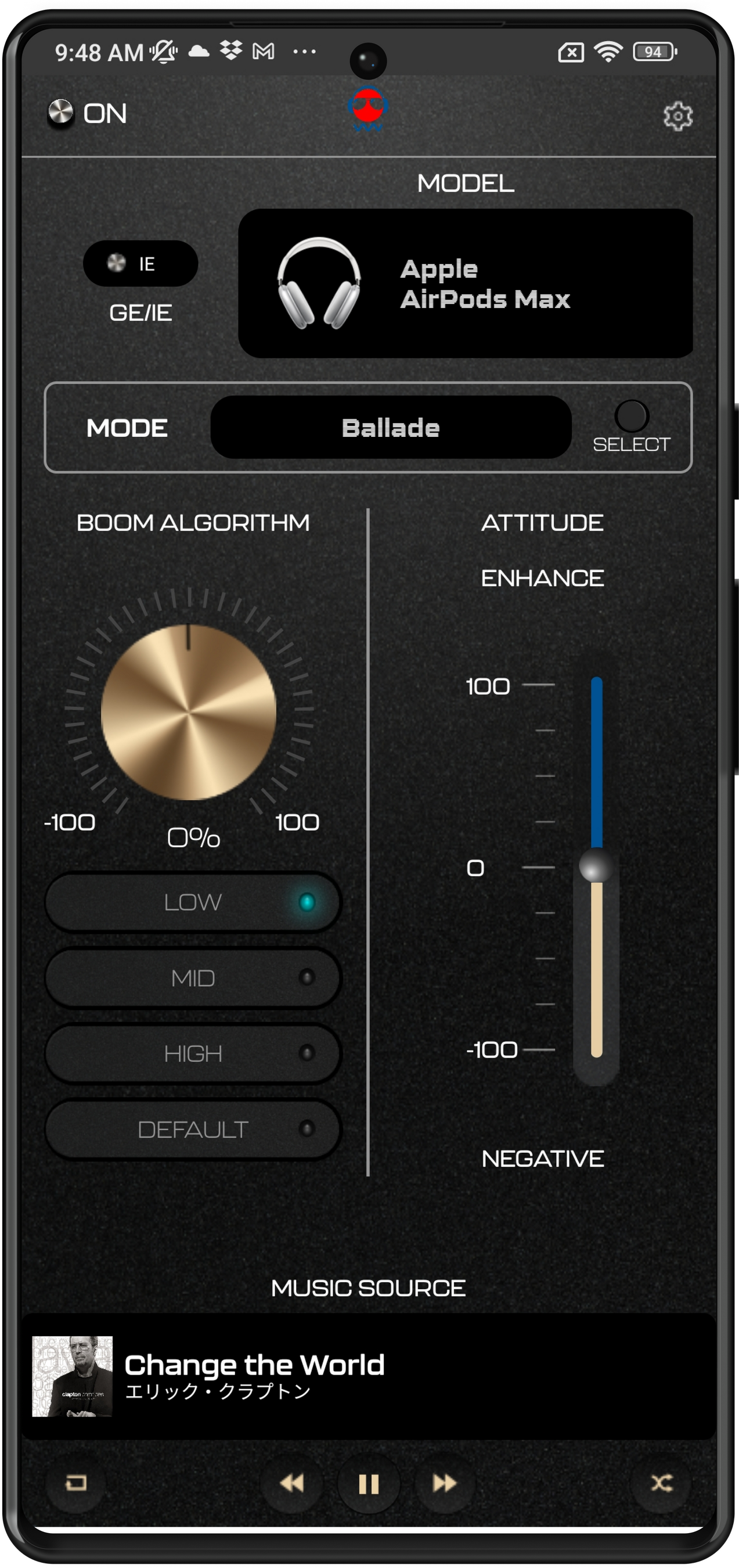 「インターナルエフェクトモード」MODE、MODELに加え、BOOMALGORITHM、ATTITUDE、といったオリジナルの音質調整項目で、音をカスタマイズすることができる