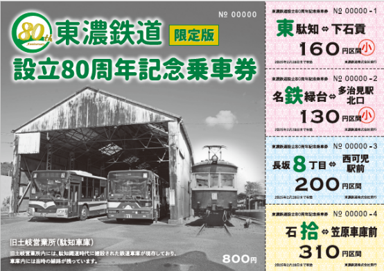 東濃鉄道設立80周年記念乗車券 第一弾を発売します！ | 名古屋鉄道株式