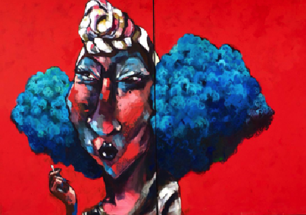 Soji Adeshina (ソジ＝アデシナ） 《Thoughts in the Morning Hair》　 2016 アクリル 122×125cm