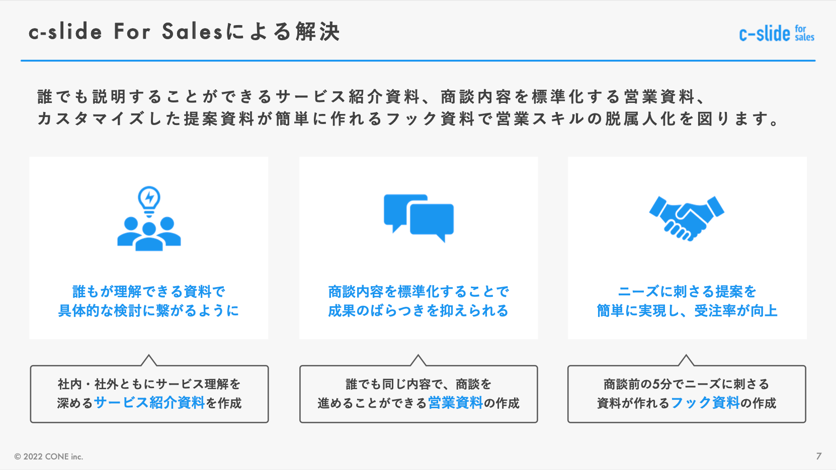 資料の改善を通して営業組織の標準化を支援するプラン「c-slide for