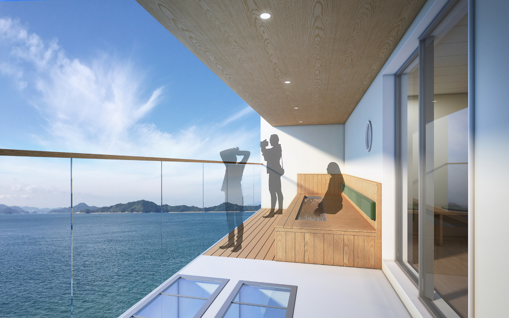 2F中央左－海のテラス＆足湯「虹の湯」（プレミア席専用エリア）