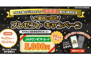 日本農業新聞【JAタウンギフトカード5000円】創刊3周年記念キャンペーン