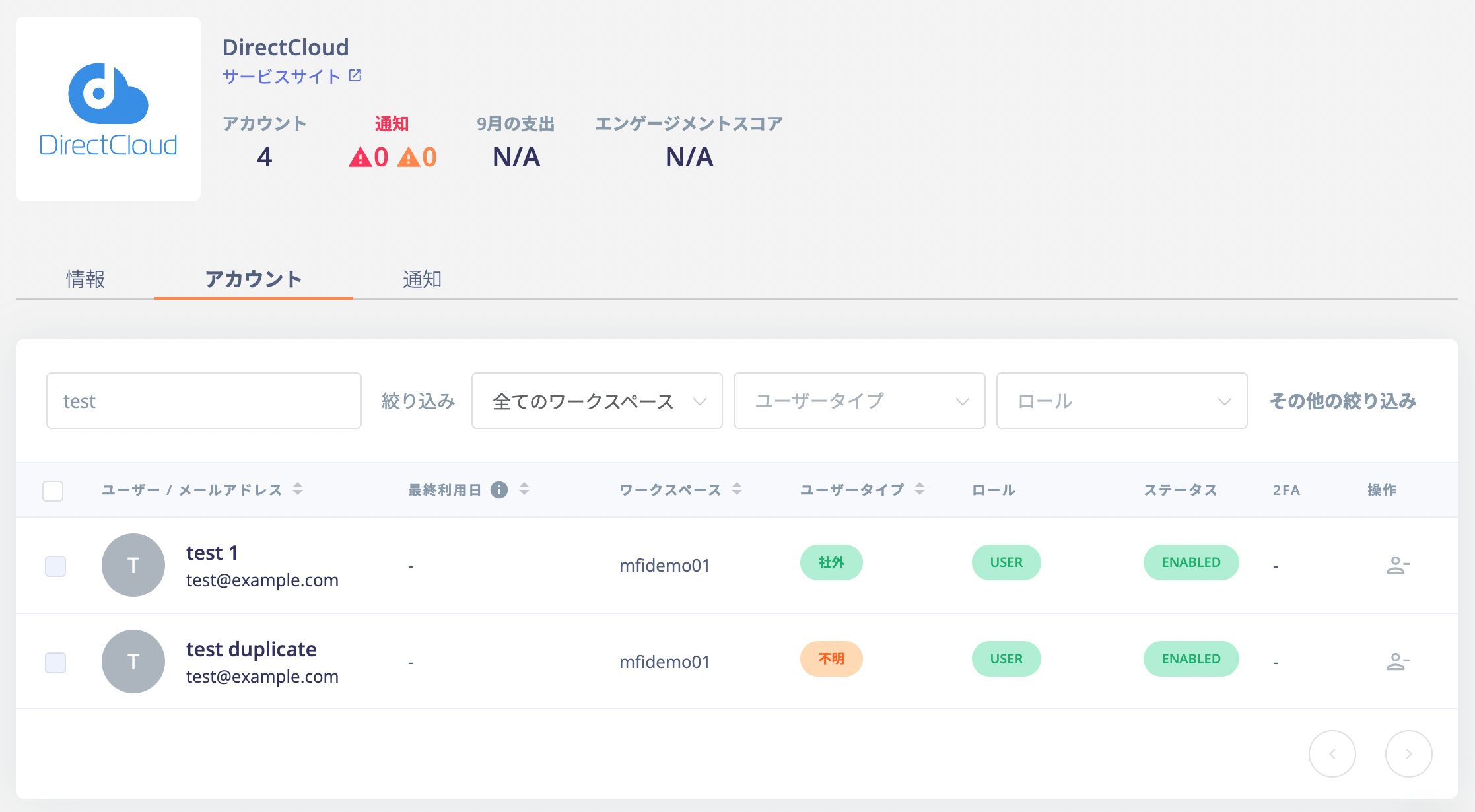 ※『 マネーフォワード IT管理クラウド』上での『DirectCloud』管理イメージ