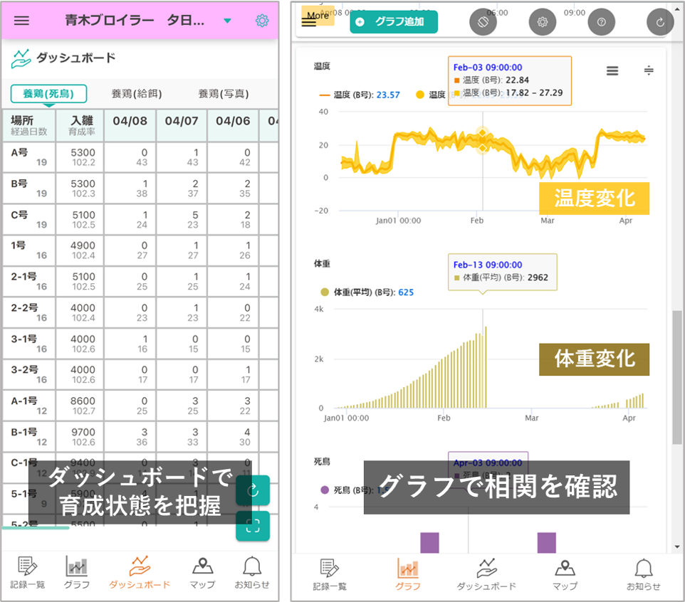 ダッシュボードやグラフでデータを確認