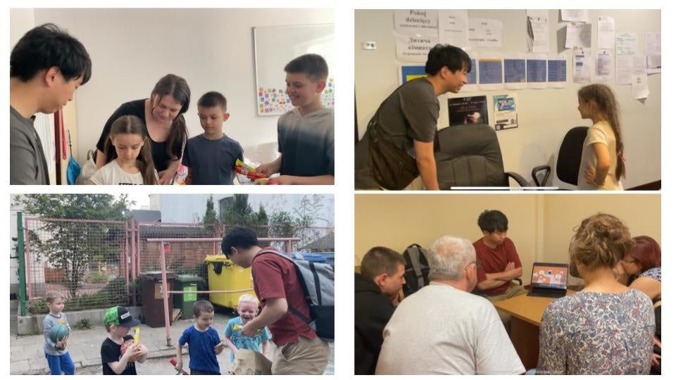 岡本CEOによる在ポーランド・ウクライナ避難民施設訪問の様子