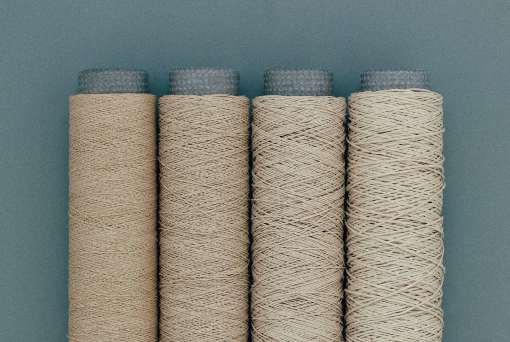 糸サイズ：左から20番手、10番手、5番手、3.3番手