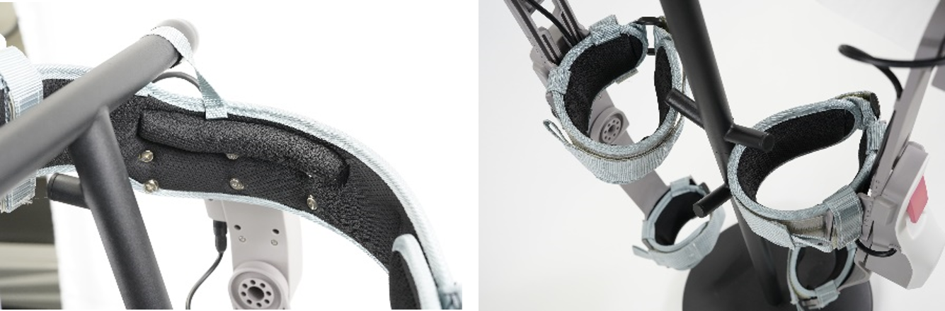 腰骨を支えるクッション材／各ベルトの幅や形状の見直し