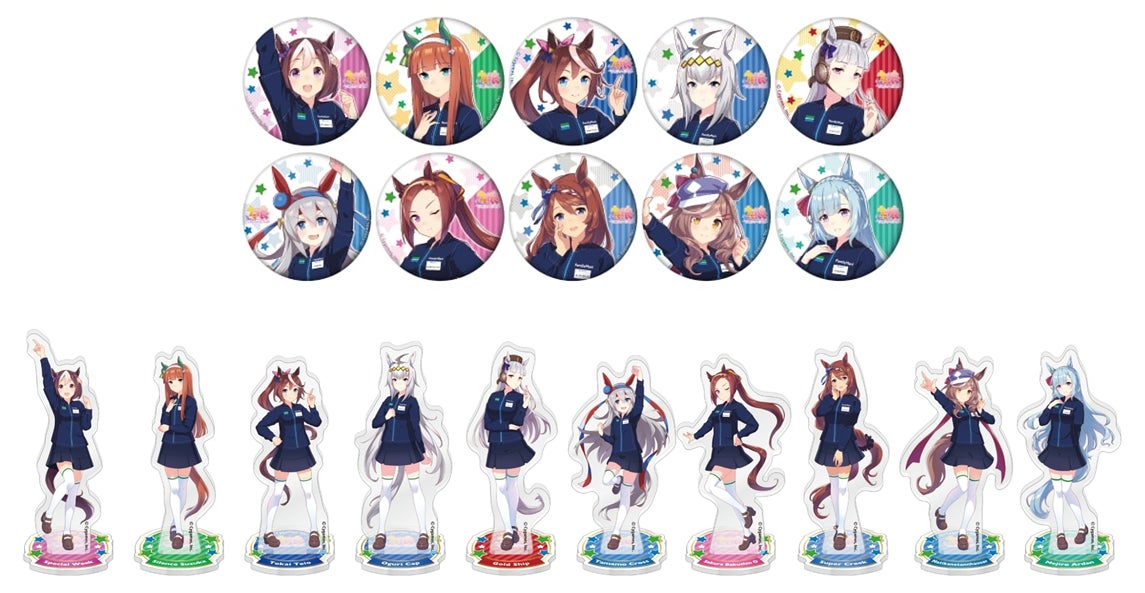 缶バッジ 全10種(上)、アクリルスタンド 全10種(下)