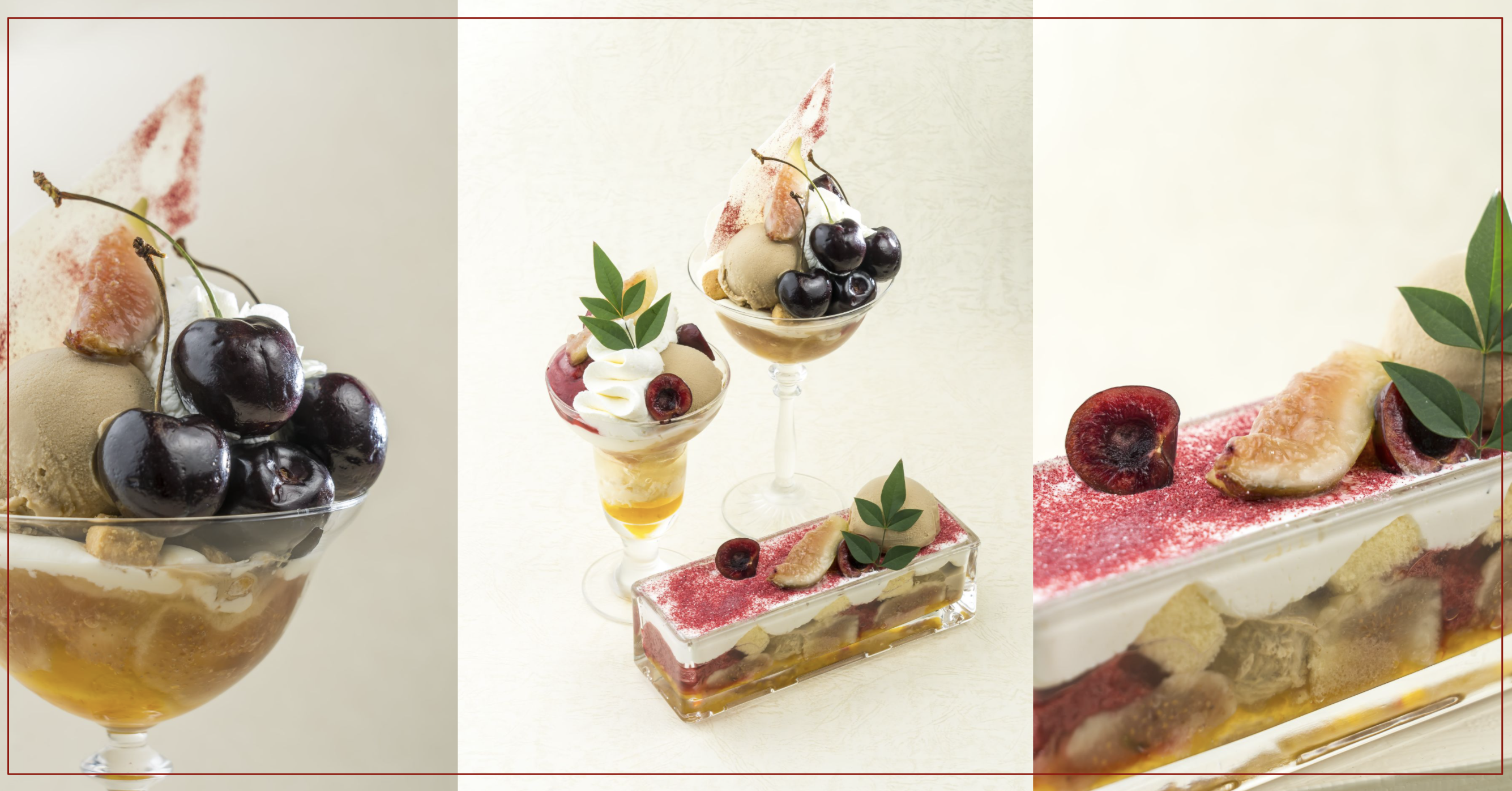 中央）写真手前より時計回りに「日比谷 林屋新兵衛」、「京はやしや」、「林屋茶園 目黒店」。