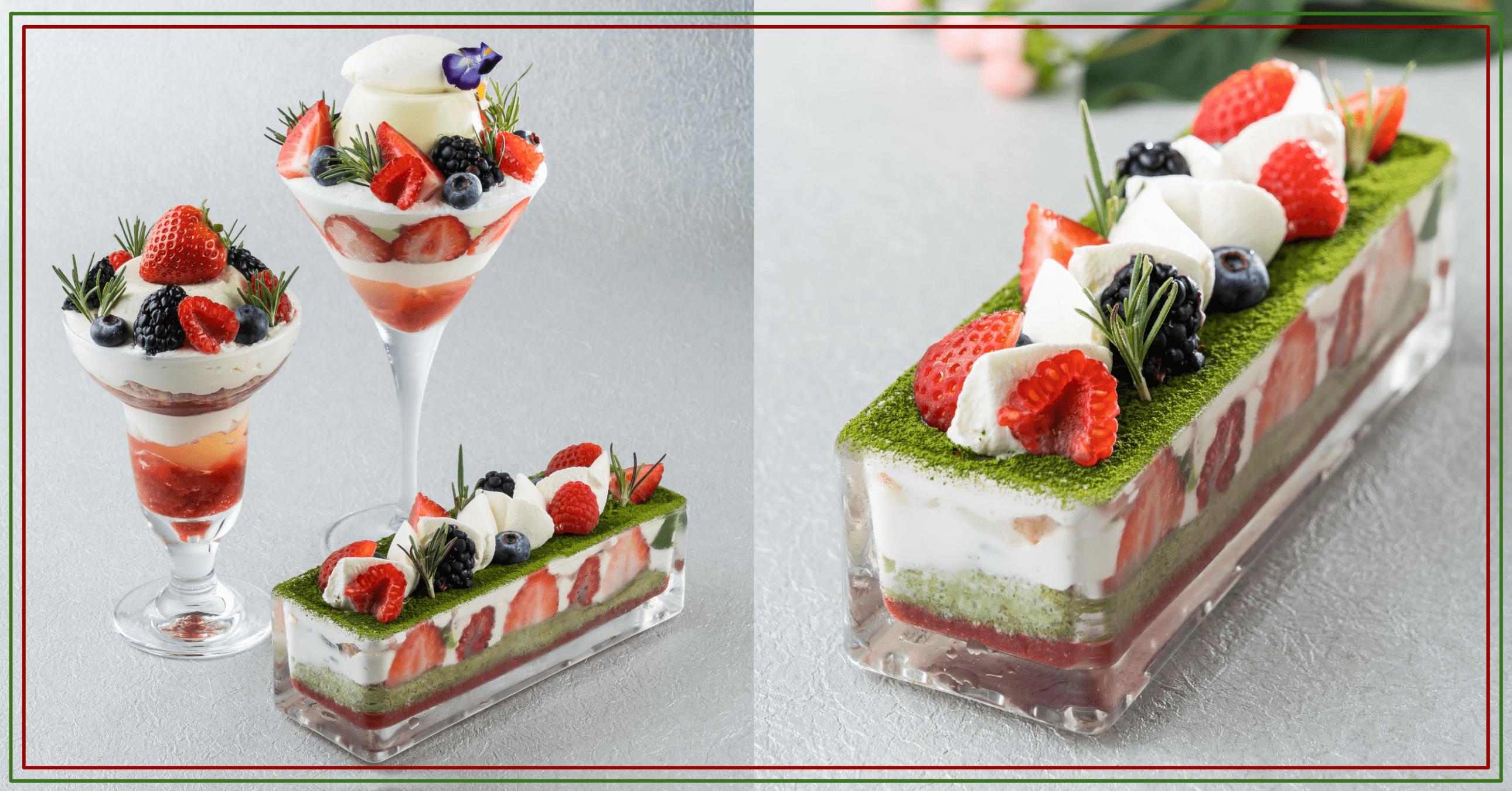 左）各店の「クリスマスパフェ」 右）日比谷 林屋新兵衛