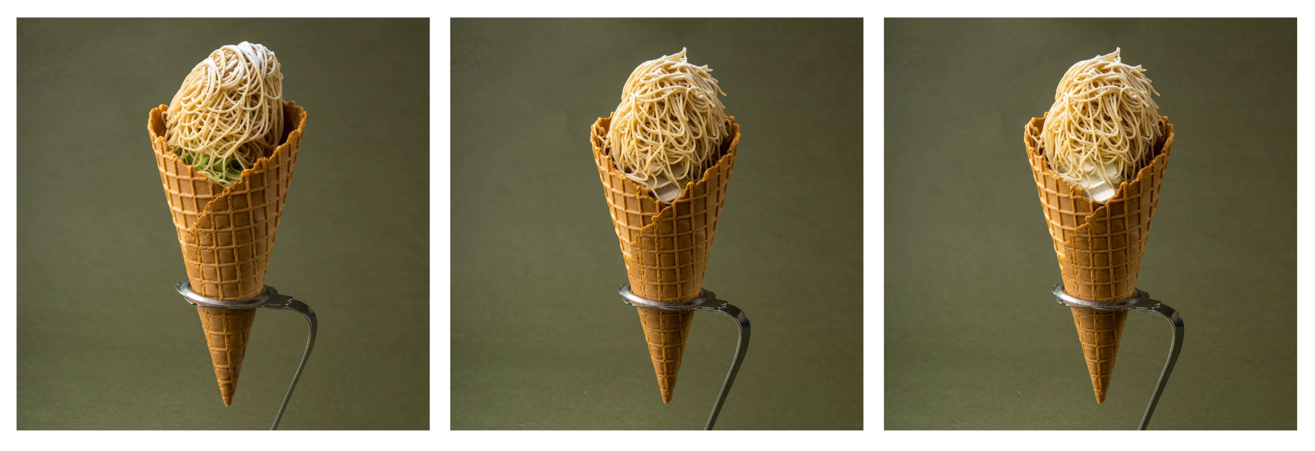 左から）和もんぶらんソフト抹茶、ほうじ茶、みるく（ラゾーナ川崎店）