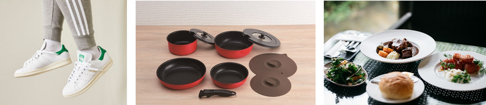 左から）アディダス　イメージ／　サーモス　イメージ／　チーズガーデン　しらさぎ邸　イメージ