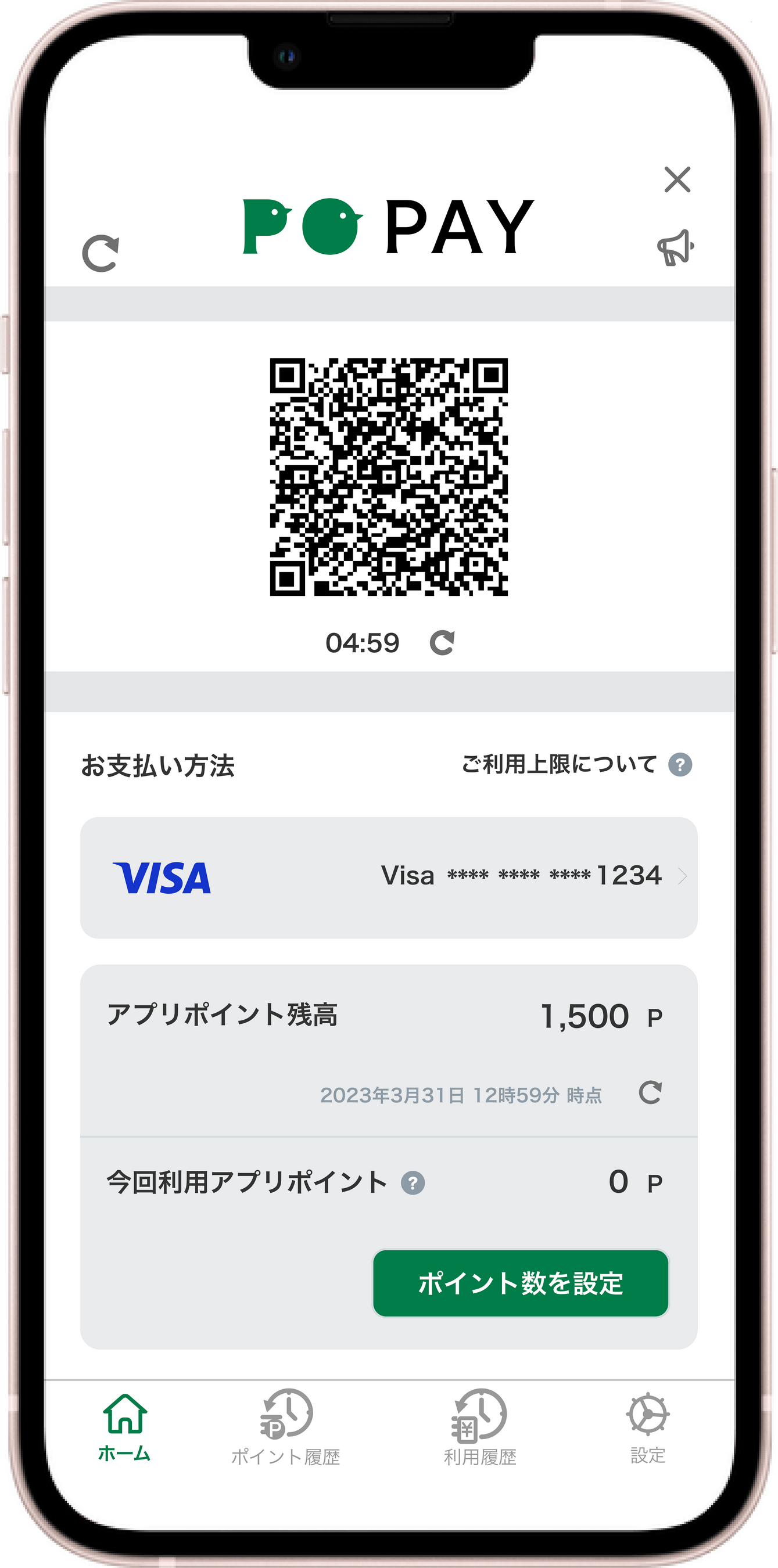「PO PAY」トップ画面（イメージ）