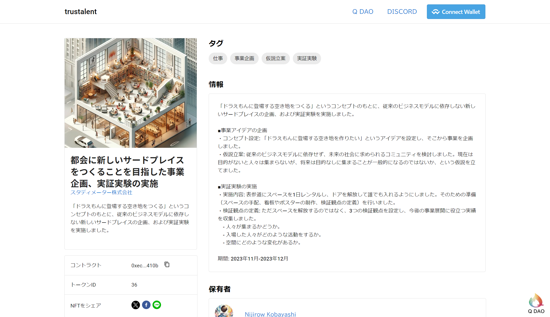 経歴証明NFT（トラスト）の例