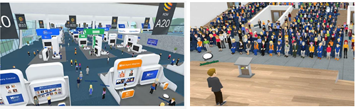 左：展示会場（Expo)／右：講演会場（Auditorium) 