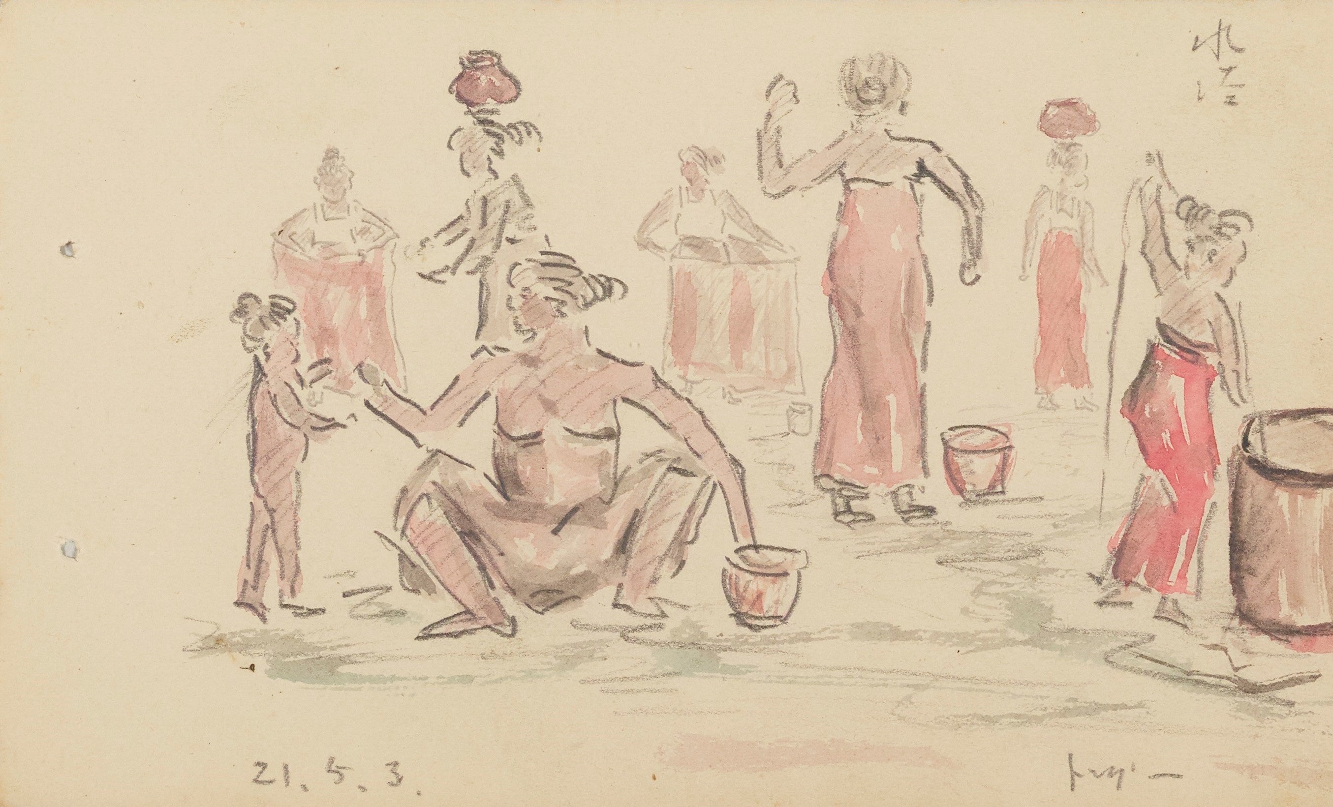 土肥慎太郎 画　スケッチ「水浴」