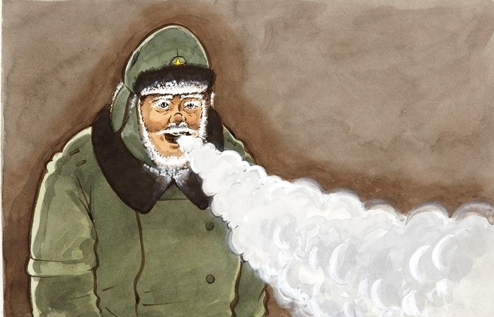 アニメ作品『シベリア抑留ものがたり』から抜粋したカット「吐く息も凍る」