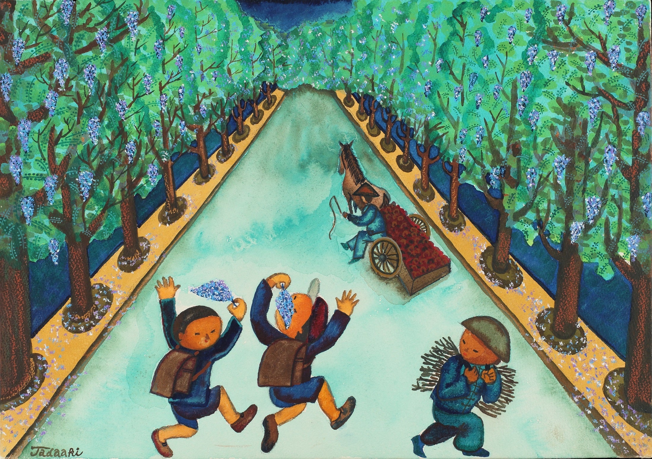 川崎忠昭　「アカシヤ並木」（『おとうさんの絵本 大連のうた』より）