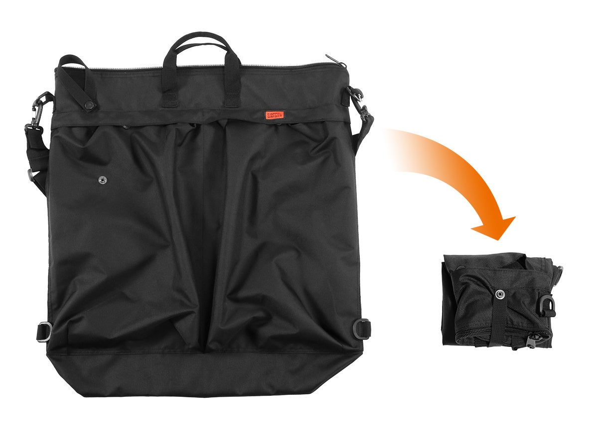 折りたたんで持ち運べる「オートバイ ヘルメット専用トートバッグ」を