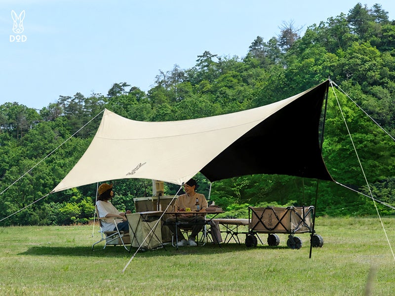 【酷暑突破型】DODの大ヒットアイテム「いつかのタープ」に遮光モデルが登場!太陽光を99.9%ブロックする裏面ブラックコーティング仕様「いつかのタープSUMI」新発売